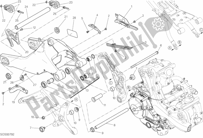 All parts for the 28a - Forcellone Posteriore of the Ducati Monster 821 Stripes 2015
